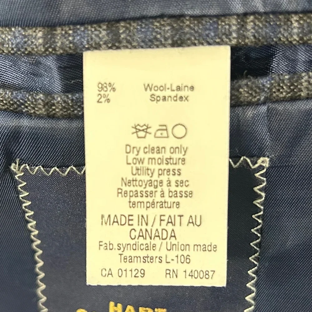 Hart Schaffner Marx 44R Sport Coat Wool Blend Blue Plaid Two Button Double Vent
